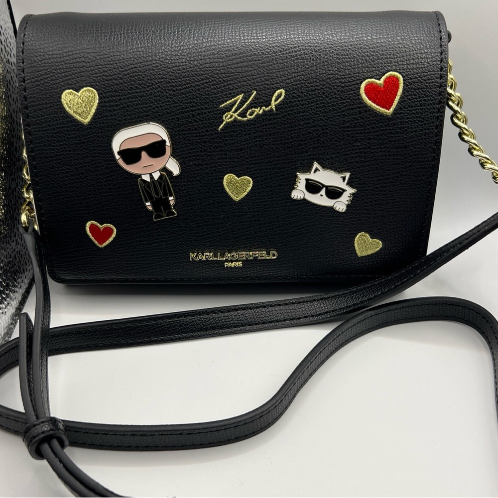 NEW! Karl Lagerfeld Paris Connie Leather Crossbody Shoulder Bag